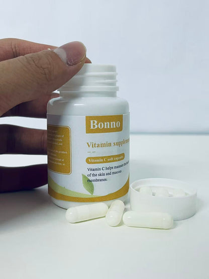 Bonno Vitamin C Capsules (30 Count) - High-Potency Vitamin C Supplement for Skin & Mucous Membrane Health, Easy-to-Absorb, Preservative-Free Daily Antioxidant Support