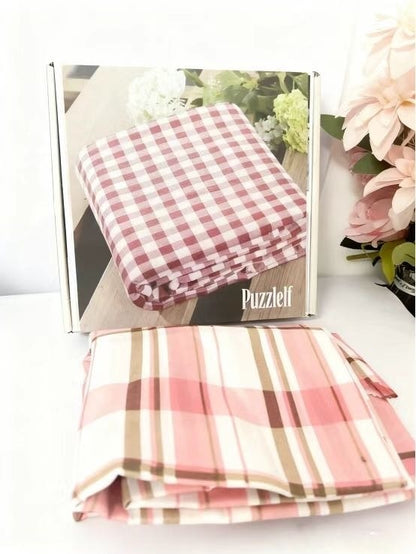 Puzzlelf  Red Gingham Queen Bedsheets, Soft Brushed Microfiber Plaid Queen Bed Sheets