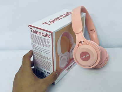 Talentalk Headphones Bluetooth Wireless Headphones Over Ear, 65H Playtime and 6 EQ Music Modes with Microphone, HiFi Stereo Foldable Lightweight Headset, Deep Bass for Home Office Cellphone PC Etc.(Pink)