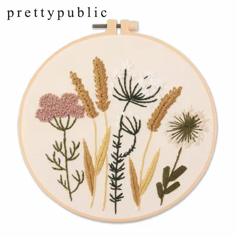 prettypublic Embroidery,4 Sets Cross Stitch Kits for Beginners with Stamped Flower Pattern, Starter Kits for Adults Hand Craft Lover with Embroidery Hoop, Instructions and Threads
