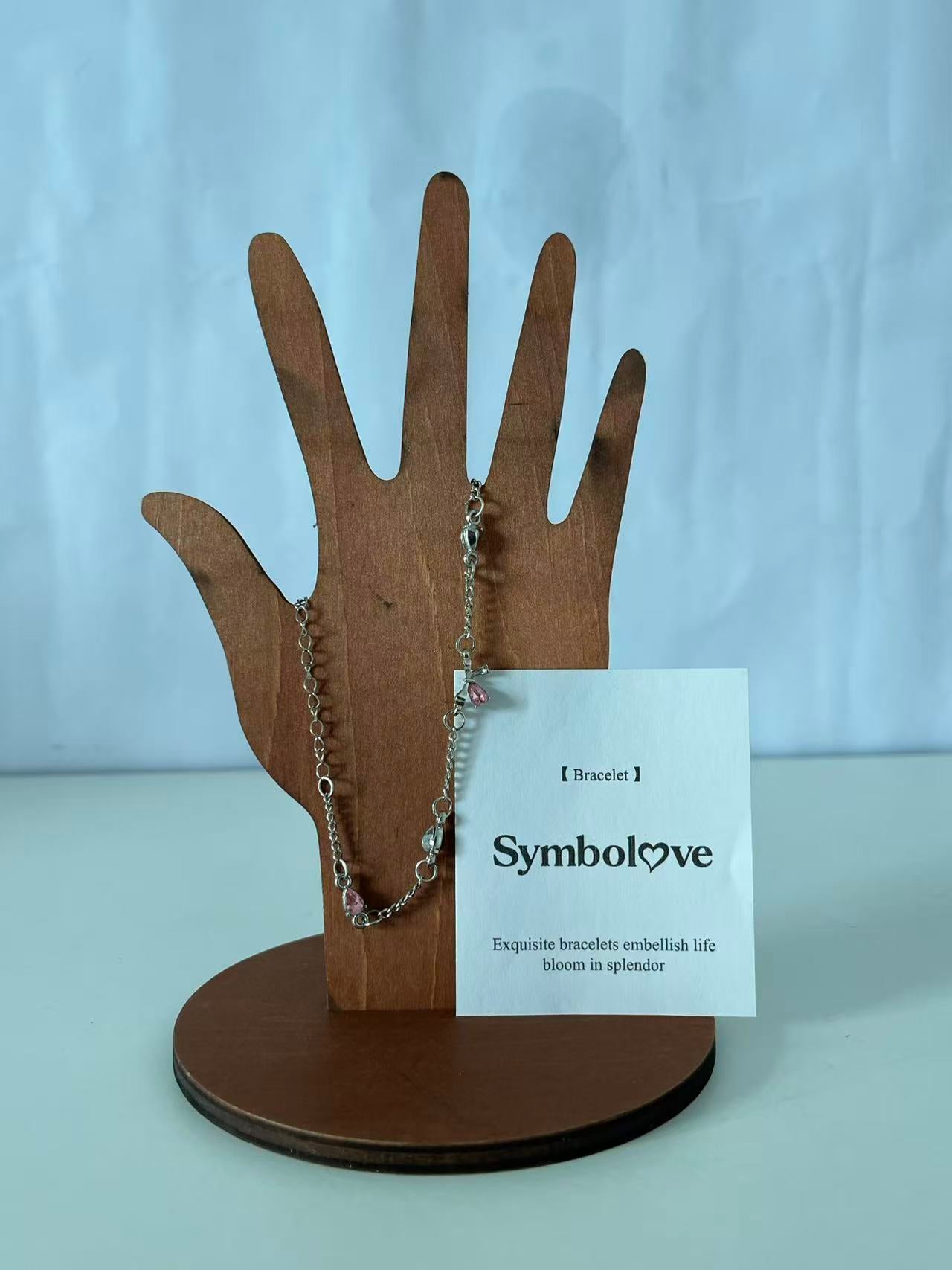Symbolove Sweet Pink Diamond Heart Bracelet, Delicate Hand Jewelry with Unique Design, Gift for Girlfriend and Best Friend