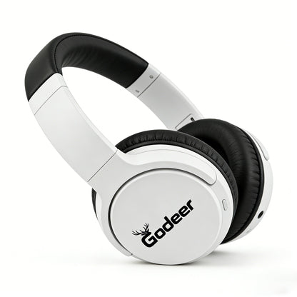 Godeer Black & White Over-Ear Bluetooth Headphones, Wireless Noise Cancelling Headset with Deep Bass, Foldable & Portable, Long Battery Life for Music, Gaming & Calls