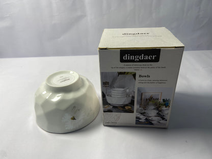 dingdaer Bowls Small Bowls, 10 OZ Ceramic Dessert Bowls, for Kitchen, Side Dishes, Ice Cream Rice Soup Snack Cereal (White Flowers)