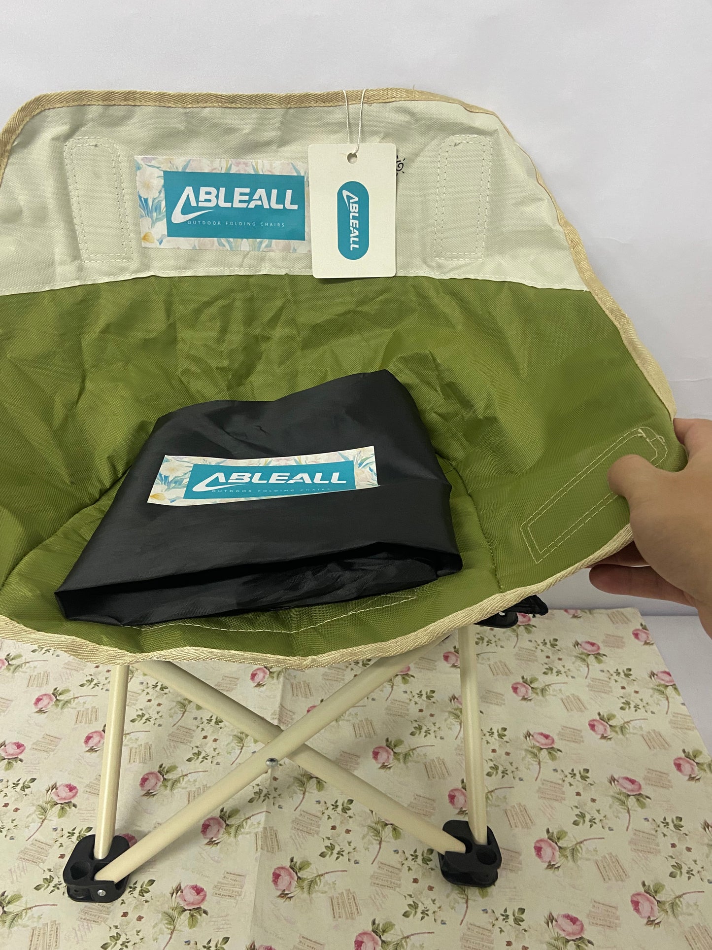 ABLEALL Compact Camping Chairs Portable Folding for Outside with Carry Bag Lightweight Moon Chairs for Travel Picnic Hiking Beach Fishing