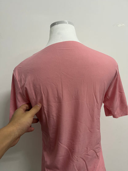 ABRUPTREE Womens Basic Tees Summer Short Sleeve Shirts Slim Fit Tight T Shirt Going Out Tops-pink