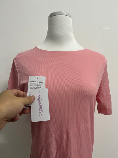 ABRUPTREE Womens Basic Tees Summer Short Sleeve Shirts Slim Fit Tight T Shirt Going Out Tops-pink