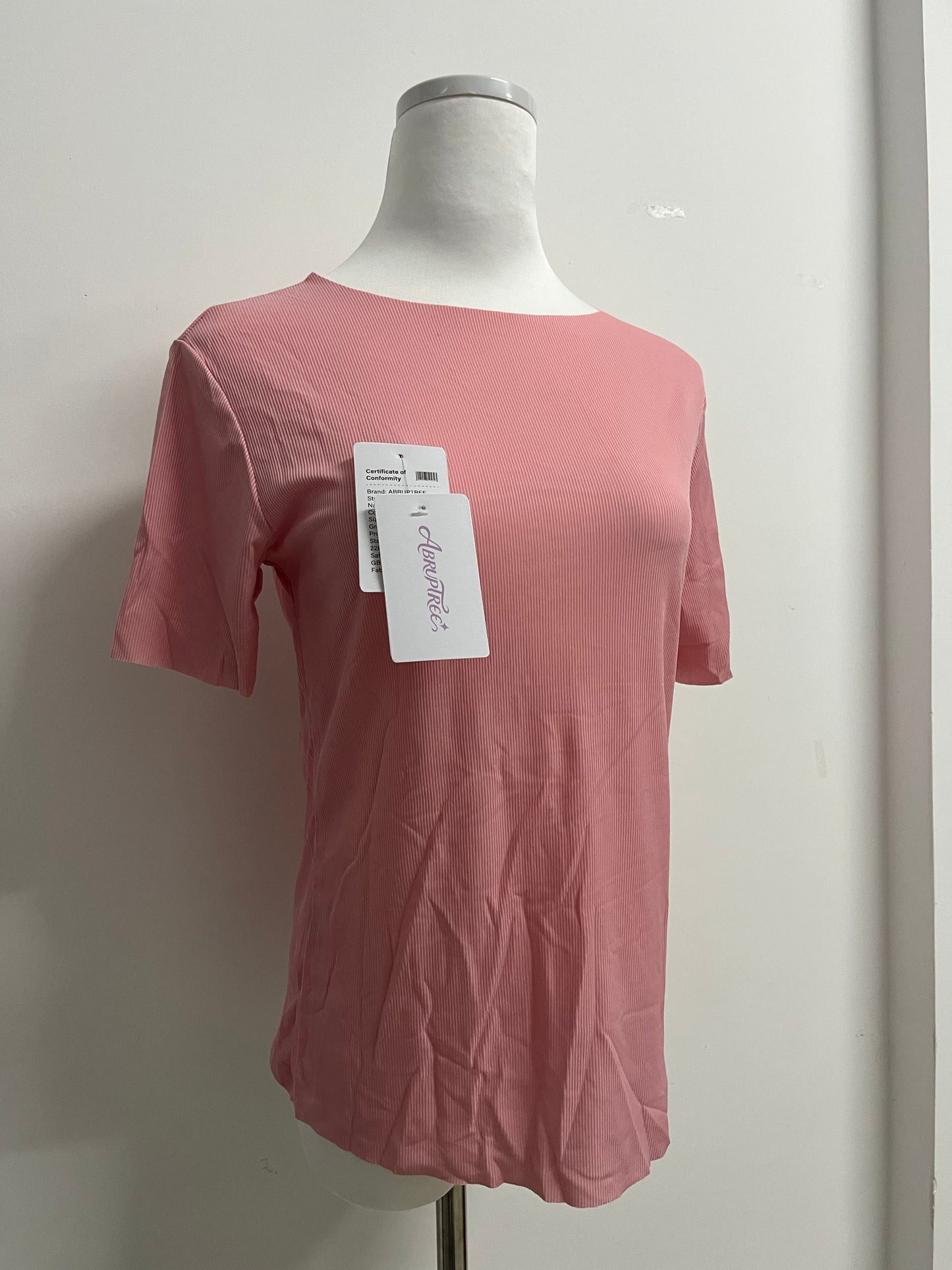 ABRUPTREE Womens Basic Tees Summer Short Sleeve Shirts Slim Fit Tight T Shirt Going Out Tops-pink