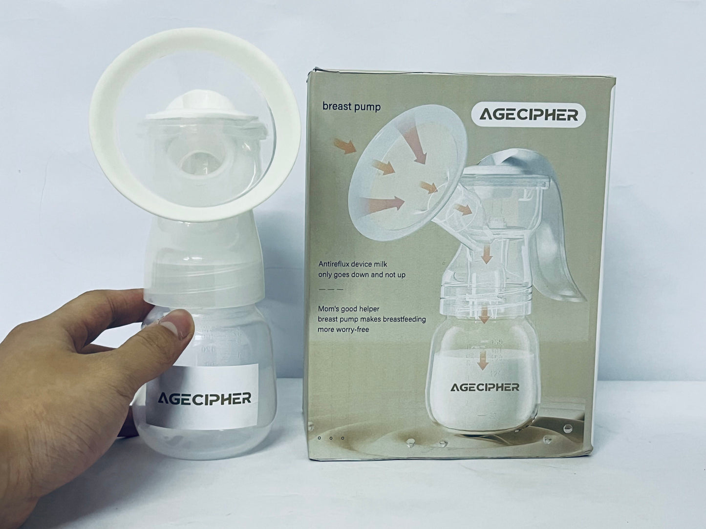 AGECIPHER Handheld Manual Breast Pump – Portable & BPA-Free Milk Extractor for Breastfeeding Moms, Soft Silicone Suction, Quiet & Easy to Use