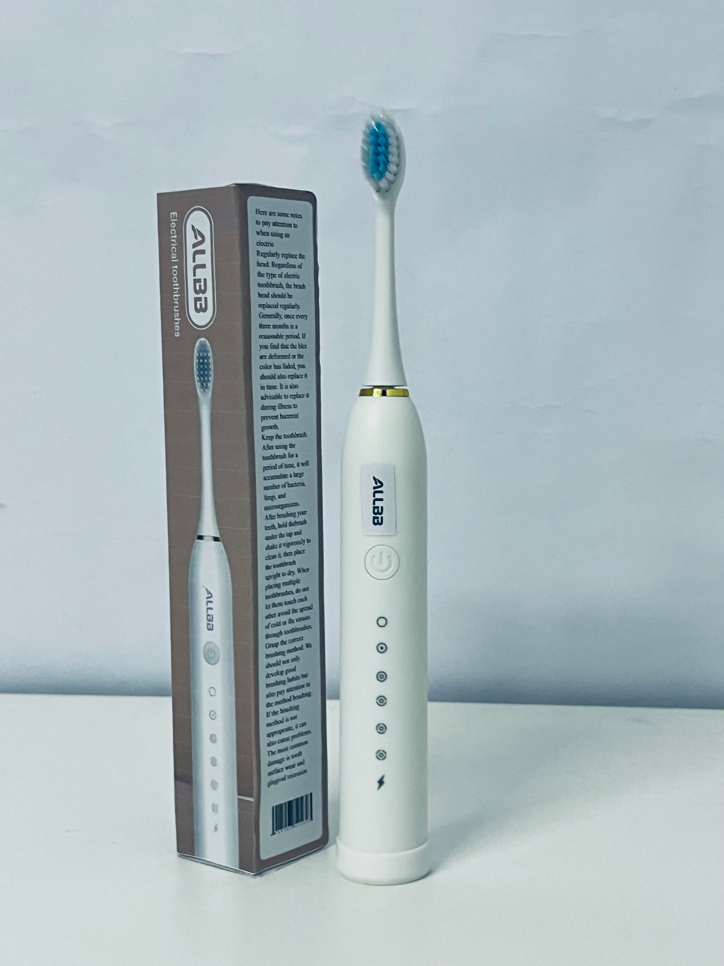 ALLBB White Electrical toothbrushes- Multi-Cleaning Mode Sonic Brush with IPX7 Waterproof & Smart Reminder