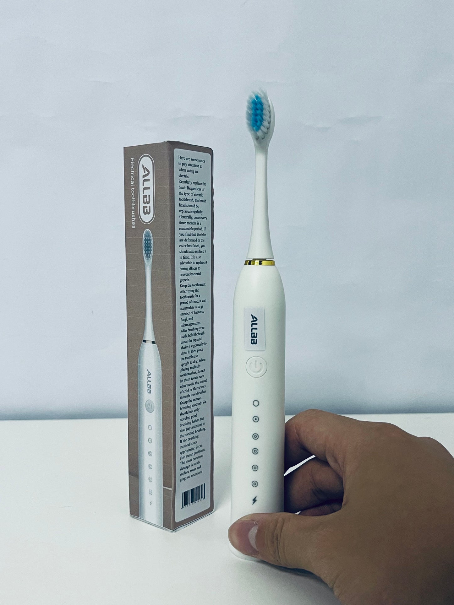 ALLBB White Electrical toothbrushes- Multi-Cleaning Mode Sonic Brush with IPX7 Waterproof & Smart Reminder