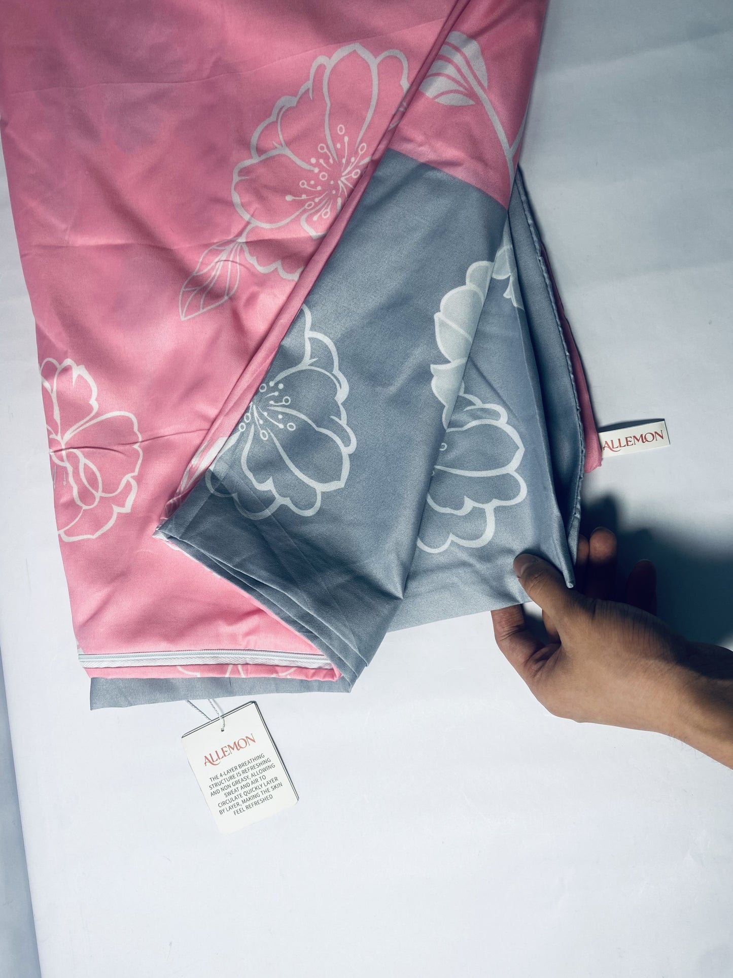 ALLEMON 100% Cotton Percale Sheets Queen Size,English Rose,Deep Pocket,Pink-gray