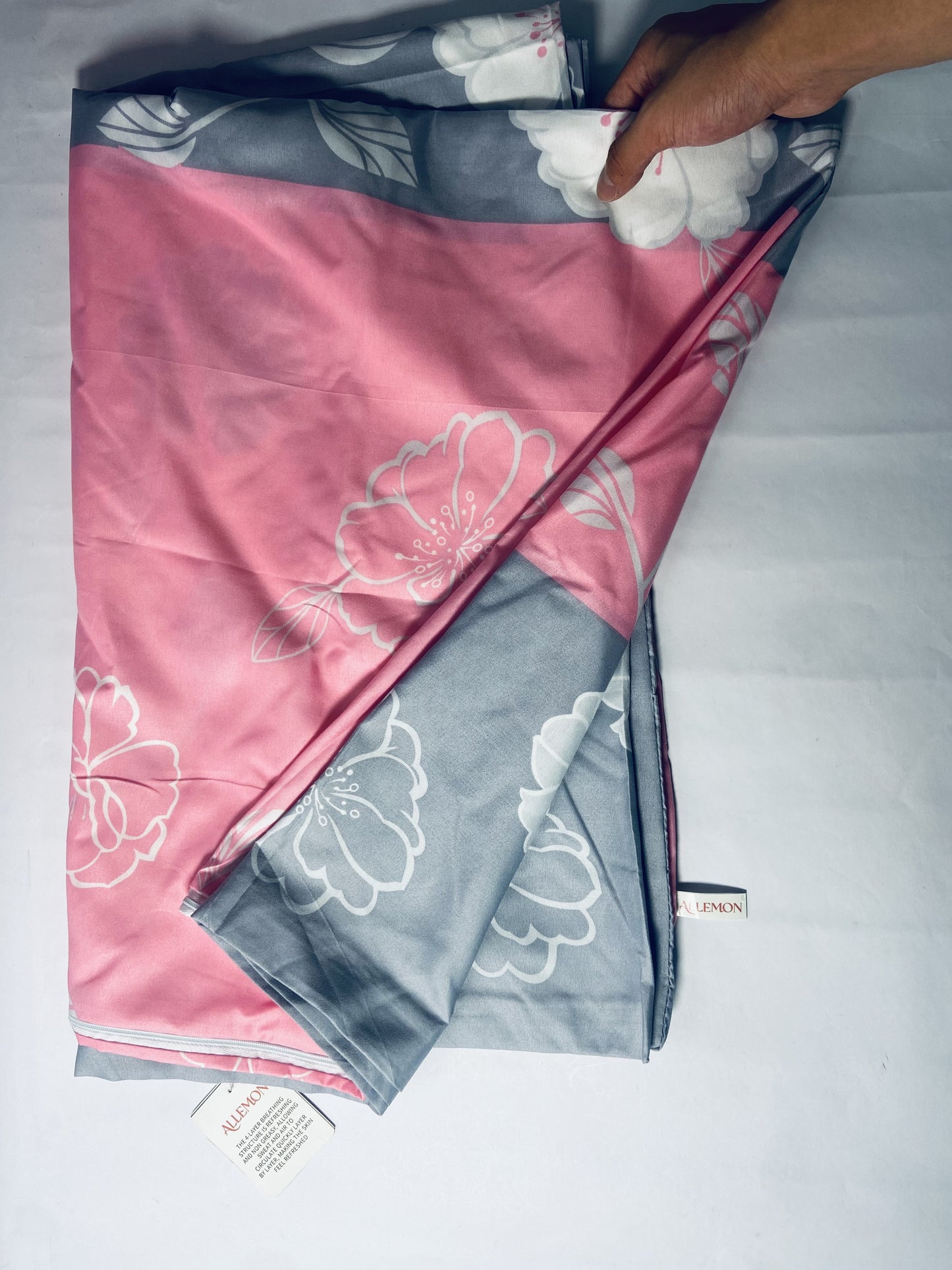 ALLEMON 100% Cotton Percale Sheets Queen Size,English Rose,Deep Pocket,Pink-gray