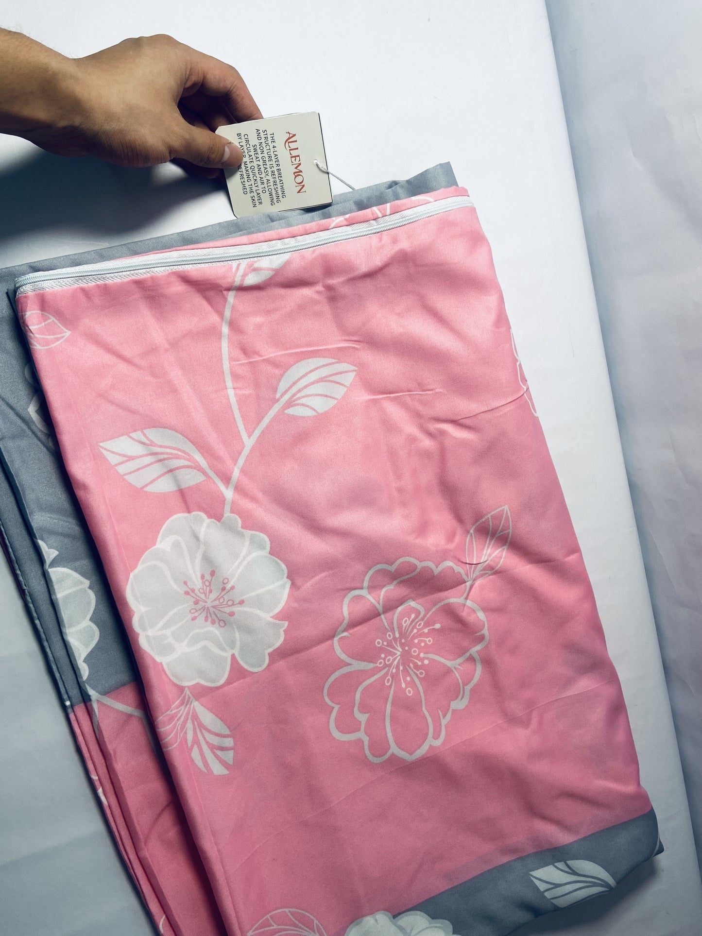 ALLEMON 100% Cotton Percale Sheets Queen Size,English Rose,Deep Pocket,Pink-gray