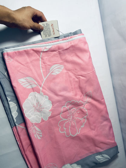 ALLEMON 100% Cotton Percale Sheets Queen Size,English Rose,Deep Pocket,Pink-gray