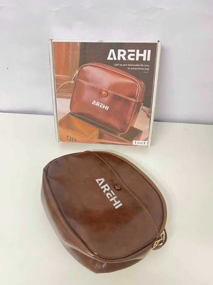 AREHI Vintage Waxed Leather Semi-Circular Crossbody Bag Fashion Versatile Shoulder Bag