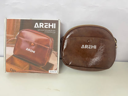 AREHI Vintage Waxed Leather Semi-Circular Crossbody Bag Fashion Versatile Shoulder Bag