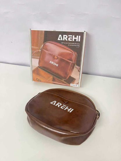 AREHI Vintage Waxed Leather Semi-Circular Crossbody Bag Fashion Versatile Shoulder Bag
