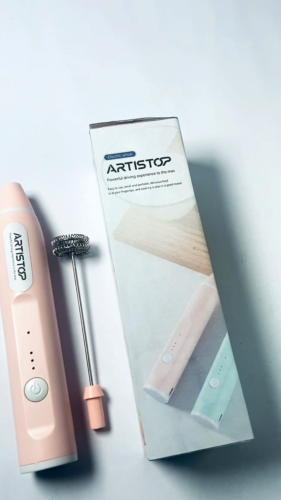 ARTISTOP Mini Mixer Handheld,Cordless Electric Beater Whisk for Egg, Milk, Coffee and Baby Food,Strong Three Speed Adjustable (Pink)