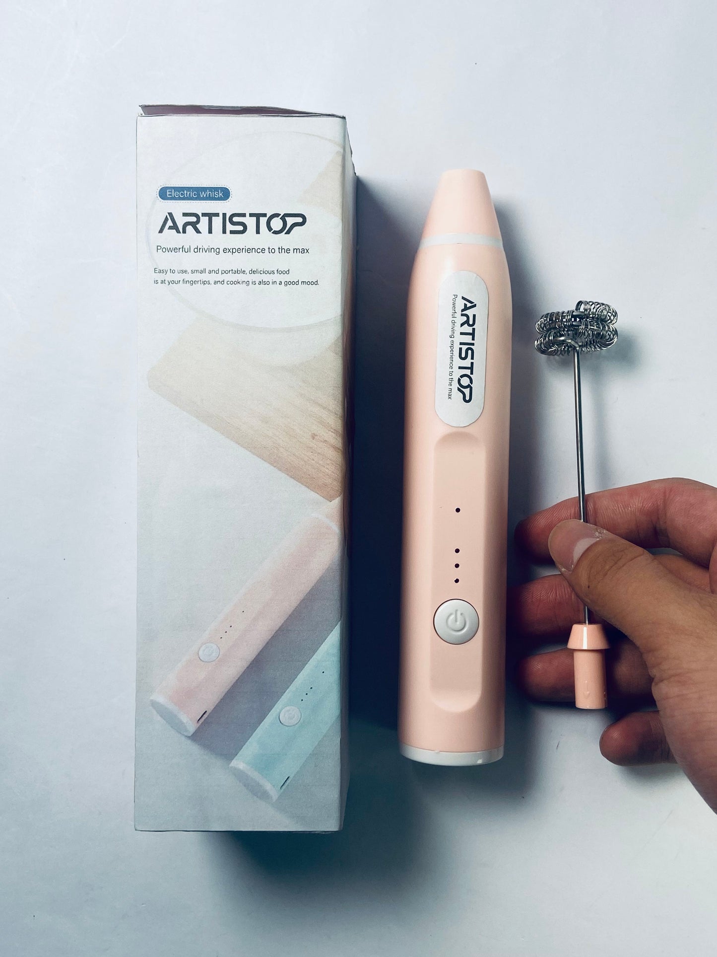 ARTISTOP Mini Mixer Handheld,Cordless Electric Beater Whisk for Egg, Milk, Coffee and Baby Food,Strong Three Speed Adjustable (Pink)
