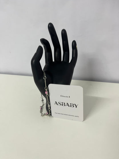 ASBABY Pink Diamond Silver Chain Bracelet: Exquisite Details Interpret Quality, Add Sweet and Shining Luster to the Wrist