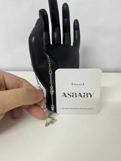 ASBABY Pink Diamond Silver Chain Bracelet: Exquisite Details Interpret Quality, Add Sweet and Shining Luster to the Wrist