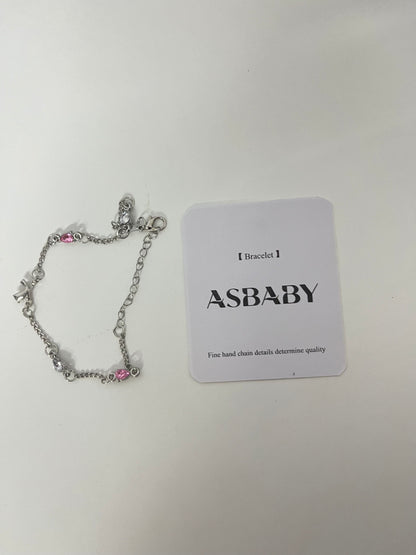 ASBABY Pink Diamond Silver Chain Bracelet: Exquisite Details Interpret Quality, Add Sweet and Shining Luster to the Wrist