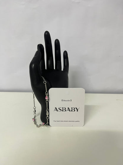 ASBABY Pink Diamond Silver Chain Bracelet: Exquisite Details Interpret Quality, Add Sweet and Shining Luster to the Wrist
