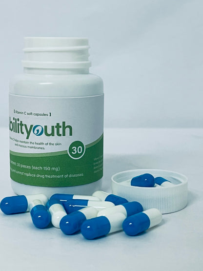 Abilityouth Vitamin C with Rose, 30 Capsules - Vitamin C 4，500mg, Rose HIPS 150mg, Premium, Non-GMO, Gluten Free Supplement