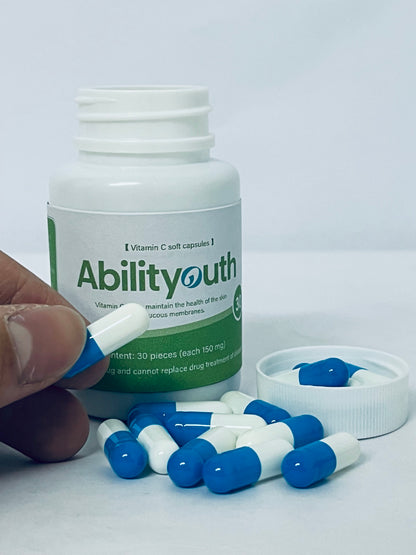 Abilityouth Vitamin C with Rose, 30 Capsules - Vitamin C 4，500mg, Rose HIPS 150mg, Premium, Non-GMO, Gluten Free Supplement