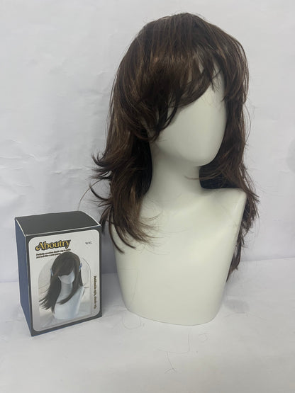 Aboutry Wigs Shaggy Layered Wig Shoulder Length Women's Wig with Hair Bangs Premium Synthetic Hair Wig for Women