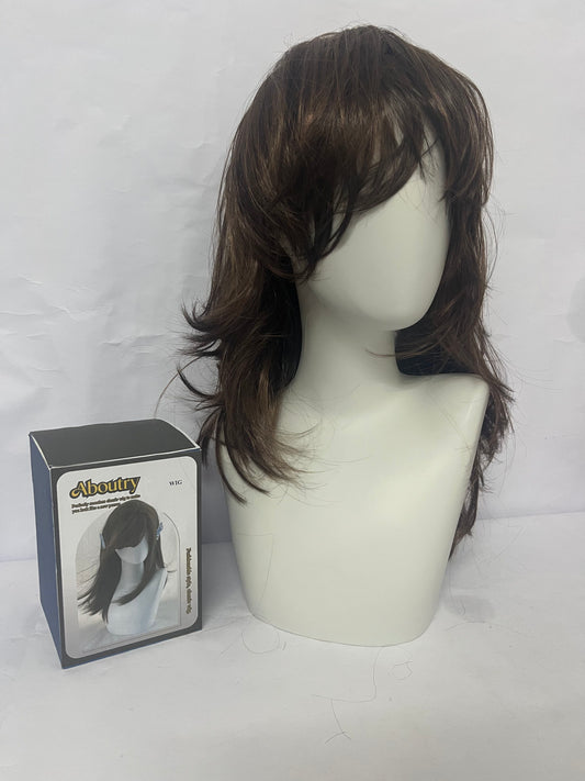 Aboutry Wigs Shaggy Layered Wig Shoulder Length Women's Wig with Hair Bangs Premium Synthetic Hair Wig for Women