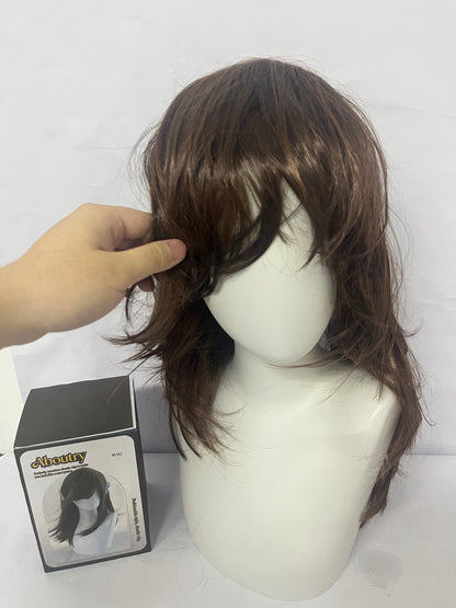 Aboutry Wigs Shaggy Layered Wig Shoulder Length Women's Wig with Hair Bangs Premium Synthetic Hair Wig for Women
