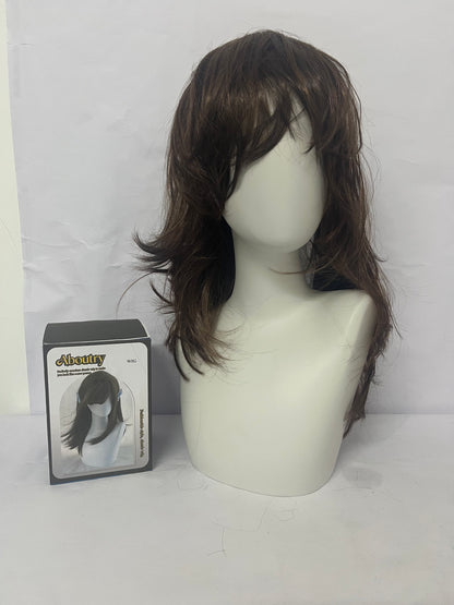Aboutry Wigs Shaggy Layered Wig Shoulder Length Women's Wig with Hair Bangs Premium Synthetic Hair Wig for Women