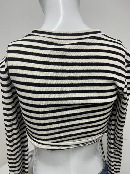 [Abruptjoy Tops as clothing]——Y2K Striped Cropped Long-Sleeve Top - High-Waist Slimming Crop Tee