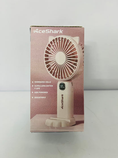 AceShark Cute Handheld Mini Fan – Portable & USB Rechargeable | Lightweight (115g) | 5-Blade Design | 3-Speed Cooling | Compact (8x6x15 cm) | Fun Fruit Style –  Strawberry (Pink)