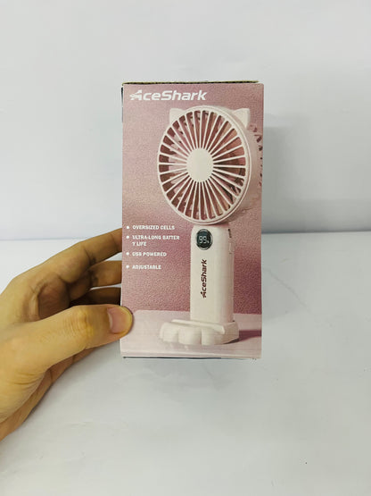AceShark Cute Handheld Mini Fan – Portable & USB Rechargeable | Lightweight (115g) | 5-Blade Design | 3-Speed Cooling | Compact (8x6x15 cm) | Fun Fruit Style –  Strawberry (Pink)