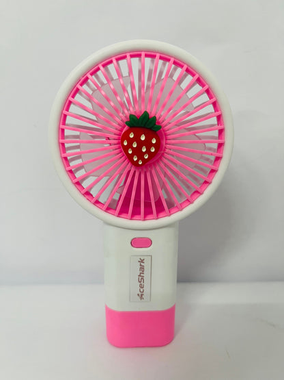 AceShark Cute Handheld Mini Fan – Portable & USB Rechargeable | Lightweight (115g) | 5-Blade Design | 3-Speed Cooling | Compact (8x6x15 cm) | Fun Fruit Style –  Strawberry (Pink)