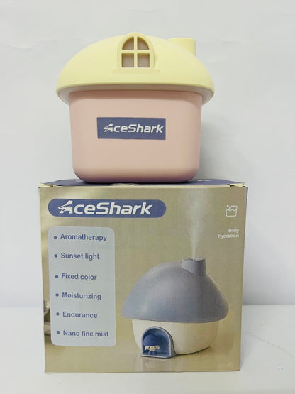 AceShark Cute Mushroom House Humidifier, 300ml Small Cool Mist Humidifers, USB Rechargeable Mini Portable Air Humidifer with Night Light for Bedroom, Office, Car, Travel, Indoor Plants (Yellow And Pink)
