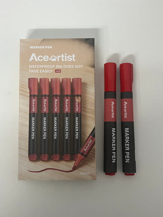 【Aceartist Waterproof Red Marker Pen】—— Reliable Writing Tool for Long-Lasting Marks