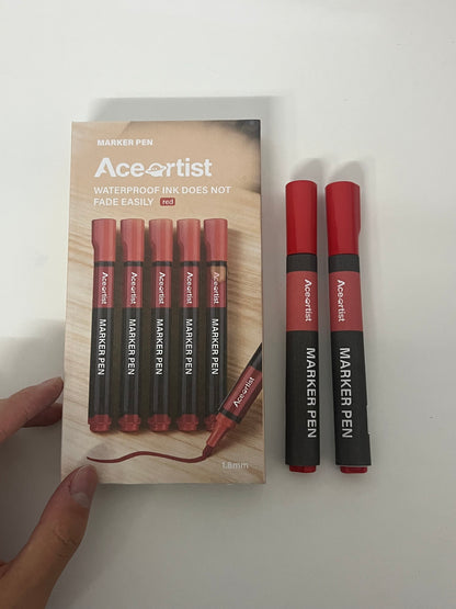 【Aceartist Waterproof Red Marker Pen】—— Reliable Writing Tool for Long-Lasting Marks