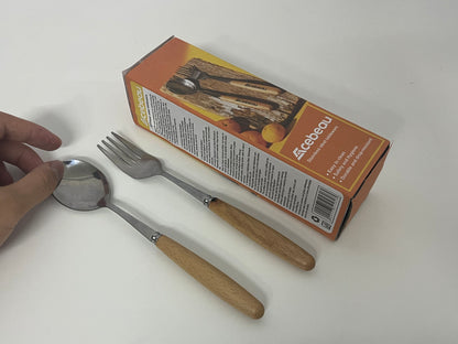 [Acebeau Flatware, namely, forks, knives, and spoons]—— Acebeau Wooden Handle Stainless Steel Flatware Set - Retro Japanese Style Portable Fork & Spoon Combo