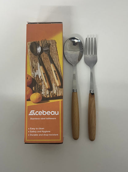 [Acebeau Flatware, namely, forks, knives, and spoons]—— Acebeau Wooden Handle Stainless Steel Flatware Set - Retro Japanese Style Portable Fork & Spoon Combo