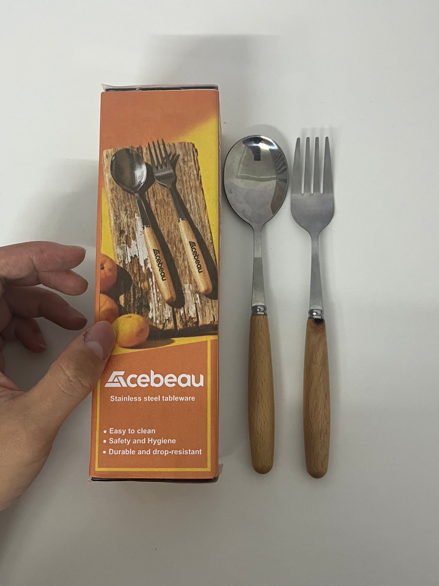 [Acebeau Flatware, namely, forks, knives, and spoons]—— Acebeau Wooden Handle Stainless Steel Flatware Set - Retro Japanese Style Portable Fork & Spoon Combo