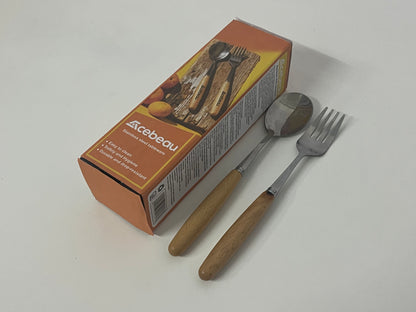 [Acebeau Flatware, namely, forks, knives, and spoons]—— Acebeau Wooden Handle Stainless Steel Flatware Set - Retro Japanese Style Portable Fork & Spoon Combo