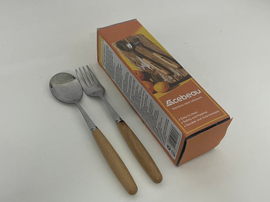 [Acebeau Flatware, namely, forks, knives, and spoons]—— Acebeau Wooden Handle Stainless Steel Flatware Set - Retro Japanese Style Portable Fork & Spoon Combo