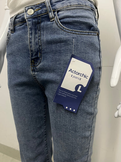[Actorchic Jeans]——High-Waist Straight-Leg Jeans - Slim-Fit Stretch Pipe Pants