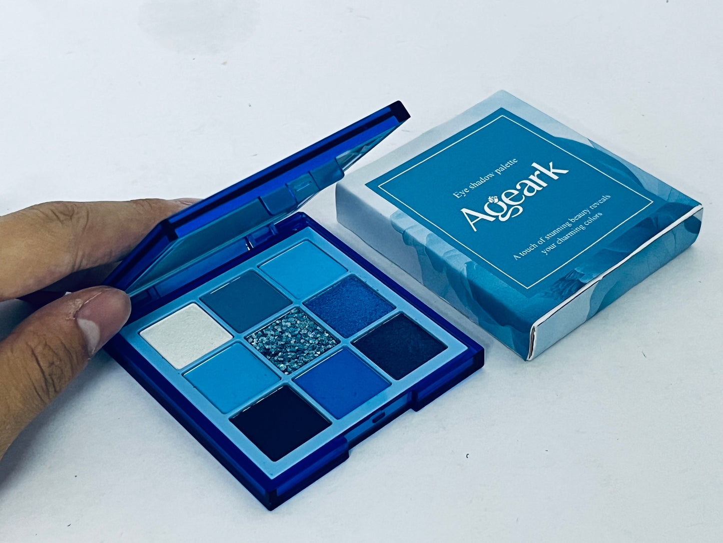 Ageark 9 Colors Blue Eyeshadow Palette, Matte/Shimmer/Glitter Textures, Long-Lasting Pigmented, Perfect for Daily & Party Looks