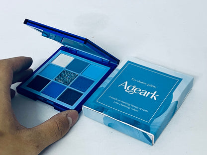 Ageark 9 Colors Blue Eyeshadow Palette, Matte/Shimmer/Glitter Textures, Long-Lasting Pigmented, Perfect for Daily & Party Looks
