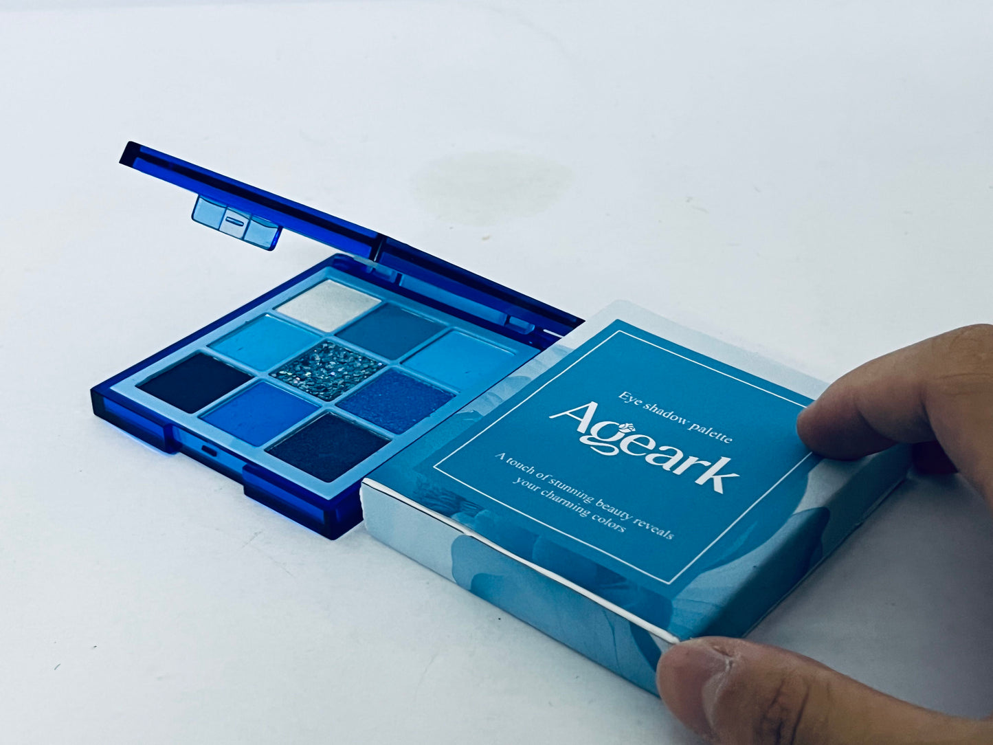 Ageark 9 Colors Blue Eyeshadow Palette, Matte/Shimmer/Glitter Textures, Long-Lasting Pigmented, Perfect for Daily & Party Looks