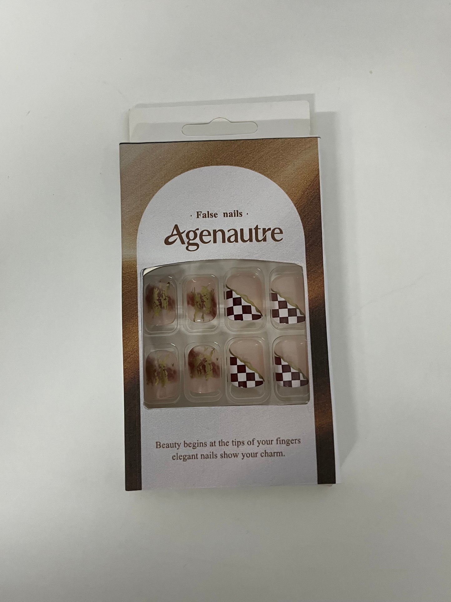[Agenautre False nails]——Checkerboard Gradient Press-On Nails - Short French Nail Tips
